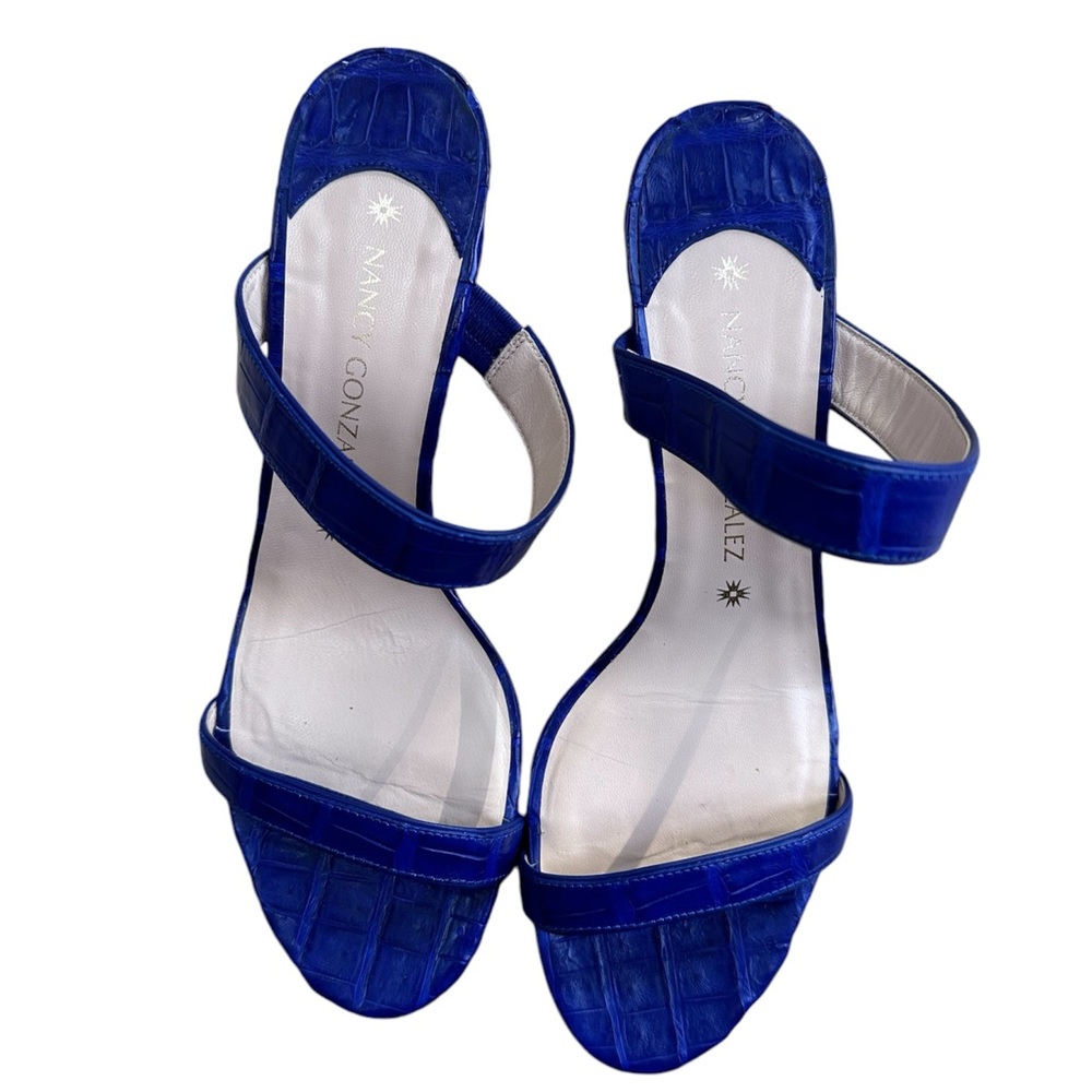 Nancy Gonzalez Maria 70 Genuine Crocodile Cobalt Blue Sandal Sz 39 - Picture 4 of 8